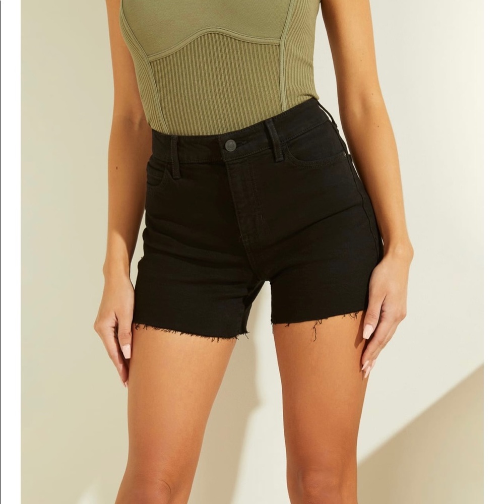 High-Rise Black Frayed Hem Women’s Shorts